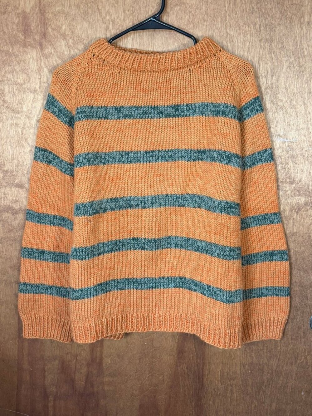 Handknit Orange and Green Striped Sweater
